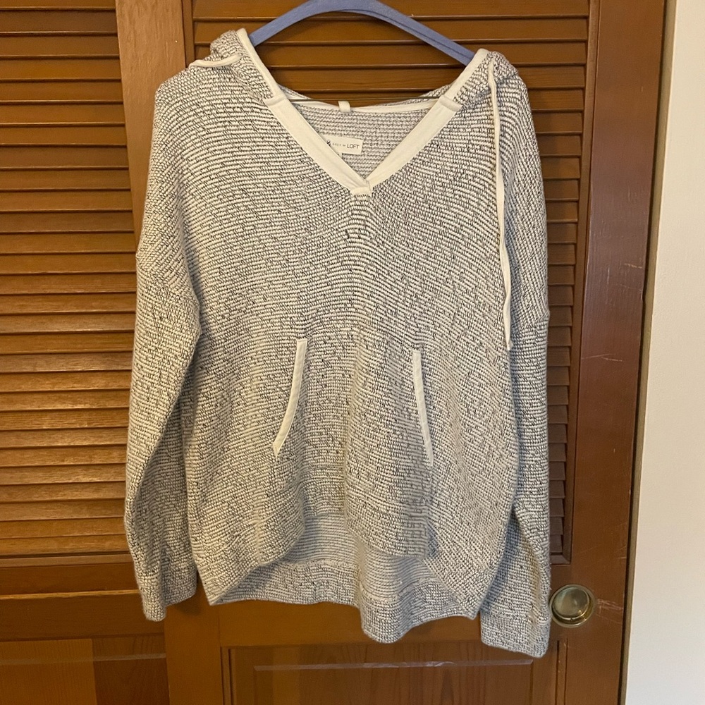 Gray and White Knit Hoodie